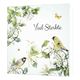 Veel sterkte - Formaat: Standaard - Vorm: Vierkant - Condoleance kaart - Op deze wenskaart staan witte bloemen met groene bladeren en twee vogels. In de illustratie staat de tekst: "Veel sterkte". - Snelwenskaart