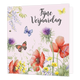 Fijne verjaardag - Formaat: Standaard - Vorm: Vierkant - Verjaardagskaart - Op deze wenskaart staan bloemen en vlinders in de kleuren rood, paars, geel en groen, met in het midden de tekst: "Fijne verjaardag". - Snelwenskaart