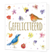 Minikaartje - Gefeliciteerd - Formaat: Klein - Vorm: Vierkant - Verjaardagskaart - Op deze wenskaart staan bloemen en vogels met in het midden de tekst: "Gefeliciteerd". - Snelwenskaart