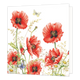 Minikaartje - Klaproos - Formaat: Klein - Vorm: Vierkant - Blanco kaart - Op deze wenskaart staan rode klaprozen met gele bloemen er omheen en vlinders. - Snelwenskaart