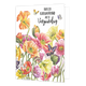 XL kaart - Hartelijk gefeliciteerd - Formaat: Groot - Vorm: Staand - Verjaardagskaart - Op deze wenskaart staan bloemen in de kleuren oranje, paars, roze en geel, met vlinders en de tekst: "Hartelijk gefeliciteerd met je verjaardag". - Snelwenskaart