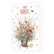 Van harte - Formaat: Standaard - Vorm: Staand - Felicitatiekaart - Op deze wenskaart staan bloemen in de kleuren rood, paars, roze en groen met daarboven roze hartjes en de tekst: "Van harte". - Snelwenskaart