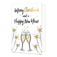 Merry Christmas and a happy new year - Formaat: Standaard - Vorm: Staand - Kerstkaart - Op deze kerstkaart staan champagneglazen en sterretjesvuurwerk met daarboven de tekst: "Merry christmas and a happy new year". - Snelwenskaart