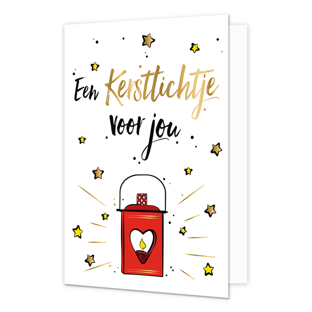 Een kerstlichtje voor jou - Formaat: Standaard - Vorm: Staand - Kerstkaart - Op deze kerstkaart staat een lantaarn omringt door sterren en daarboven de tekst: "Een kerstlichtje voor jou". - Snelwenskaart