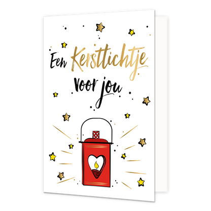 Een kerstlichtje voor jou - Formaat: Standaard - Vorm: Staand - Kerstkaart - Op deze kerstkaart staat een lantaarn omringt door sterren en daarboven de tekst: "Een kerstlichtje voor jou". - Snelwenskaart