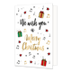 We wish you a merry christmas - Formaat: Standaard - Vorm: Staand - Kerstkaart - Op deze kerstkaart staan muzieknoten , cadeaus en de tekst: "We wish you a merry christmas". - Snelwenskaart