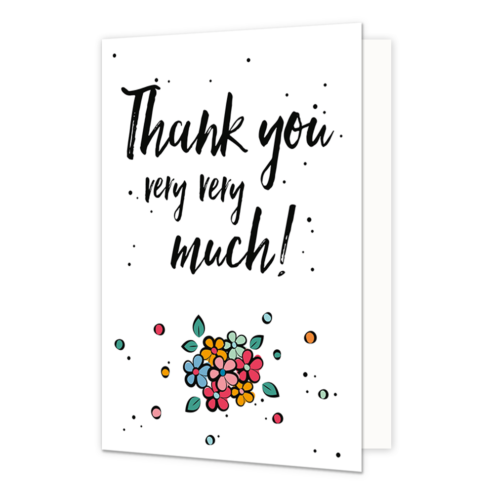 Thank you very very much - Formaat: Normaal - Vorm: Staand - Bedankkaart - Op deze wenskaart staat de tekst: "Thank you very very much!" met bloemen eronder. - Snelwenskaart