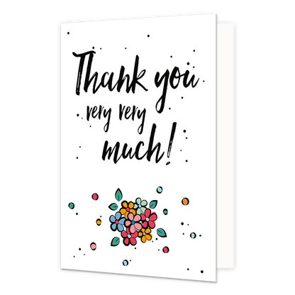 Thank you very very much - Formaat: Normaal - Vorm: Staand - Bedankkaart - Op deze wenskaart staat de tekst: "Thank you very very much!" met bloemen eronder. - Snelwenskaart