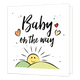 Zwanger gefeliciteerd - Formaat: Standaard - Vorm: Vierkant - Zwanger kaart - Op deze wenskaart staat de tekst: "Baby on the way" met hartjes ernaast en een tekening van een opkomende zon boven de bergen, onder de tekst. - Snelwenskaart