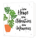 New home new adventures new memories - Formaat: Standaard - Vorm: Vierkant - Woningkaart - Op deze wenskaart staat links een monstera plant in een oranje pot. Op de kaart staan meerdere kleine zwarte stippen. Rechts in het midden van de kaart staat in het zwart de tekst 'new home new adventures new memories'. - Snelwenskaart
