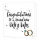 Congratulations to a brand new Mr & Mrs - Formaat: Standaard - Vorm: Vierkant - Huwelijkskaart - Op deze wenskaart staat de tekst: "Congratulations to a brand new MR & MRS" met onderin trouwringen. - Snelwenskaart