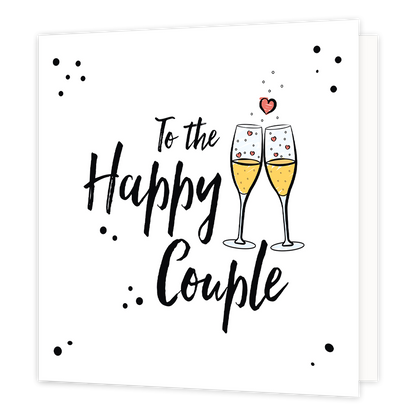 To the happy couple - Formaat: Normaal - Vorm: Vierkant - Huwelijkskaart - Op deze wenskaart staat de tekst: "To the happy couple" met twee champagne glazen. - Snelwenskaart