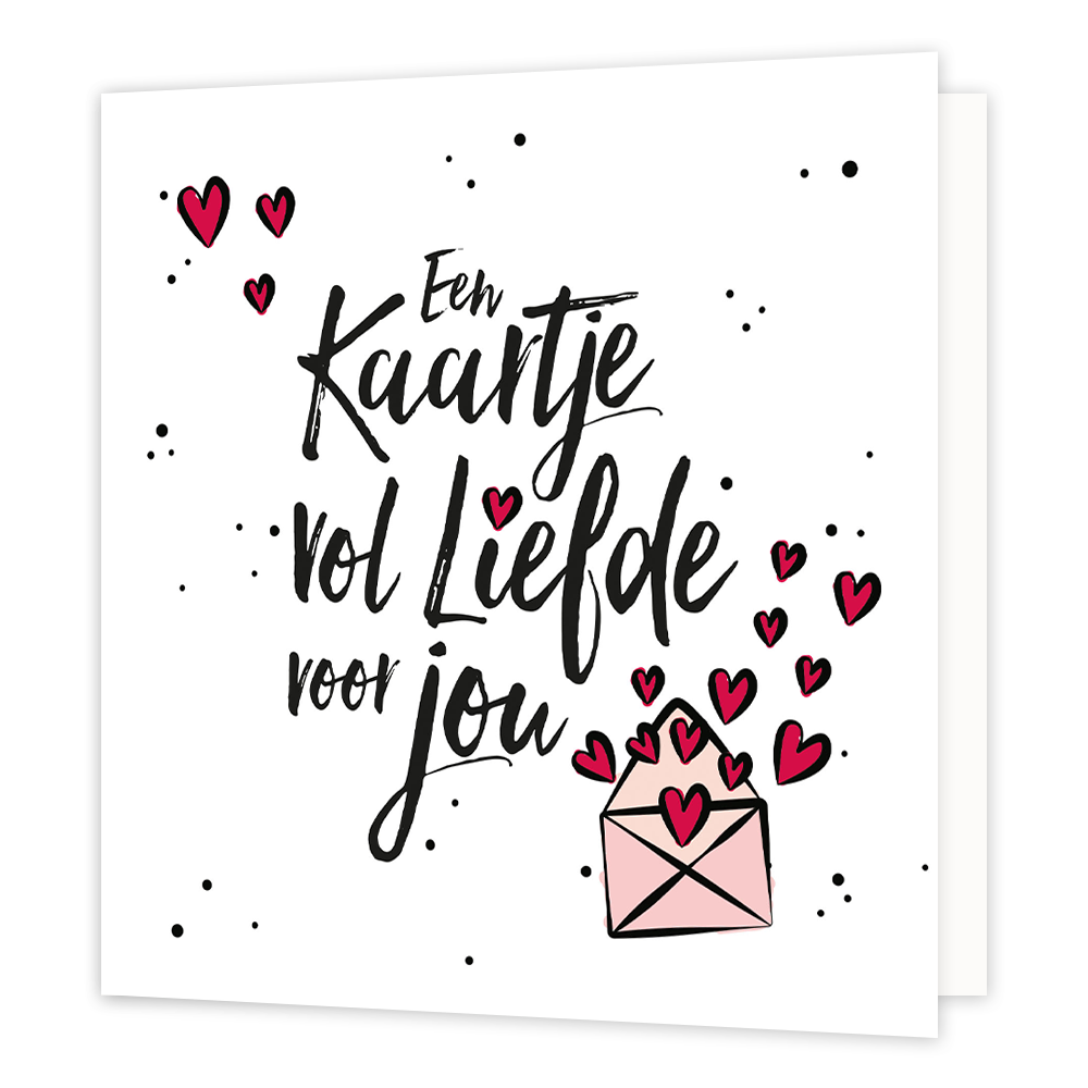 Een kaartje vol liefde voor jou - Formaat: Normaal - Vorm: Vierkant - Liefdeskaart - Op deze wenskaart staat de tekst: "Een kaartje vol liefde voor jou" met een envelop waar hartjes uit komen. - Snelwenskaart