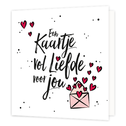 Een kaartje vol liefde voor jou - Formaat: Normaal - Vorm: Vierkant - Liefdeskaart - Op deze wenskaart staat de tekst: "Een kaartje vol liefde voor jou" met een envelop waar hartjes uit komen. - Snelwenskaart