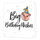 Big birthday wishes - Formaat: Standaard - Vorm: Vierkant - Verjaardagskaart - Op deze wenskaart staat de tekst: "Big birthday wishes" met een getekend varkentje met feesthoedje. - Snelwenskaart