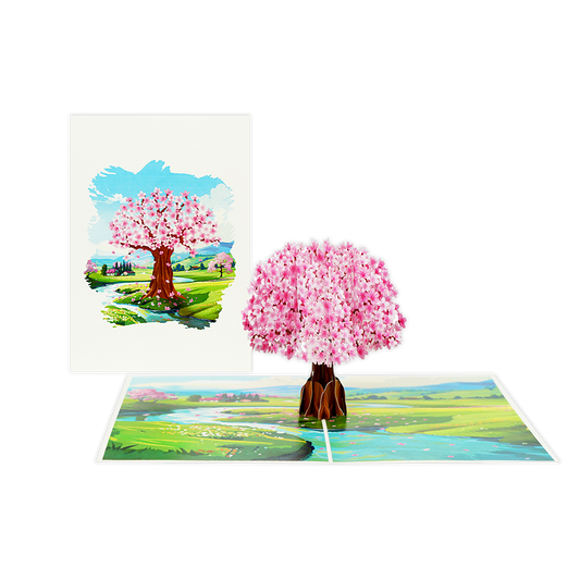 Sakura - Formaat: Normaal - Vorm: Staand - Blanco kaart - Op deze wenskaart staat een grote roze kersenbloesemboom, ook wel Sakura genoemd. - Snelwenskaart