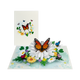 Vlinderbloem - Formaat: Standaard - Vorm: Staand - Blanco kaart - Op deze wenskaart staat een grote vlinder die op een witte bloem zit, omringt door kleinere vlinders en bloemen. - Snelwenskaart