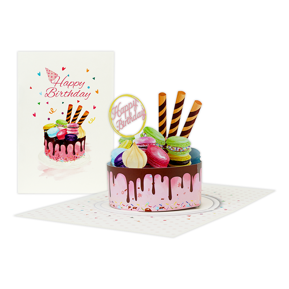 Happy birthday - Formaat: Normaal - Vorm: Staand - Verjaardagskaart - Op deze wenskaart staat een grote taart met daarboven de tekst: "Happy birthday". - Snelwenskaart