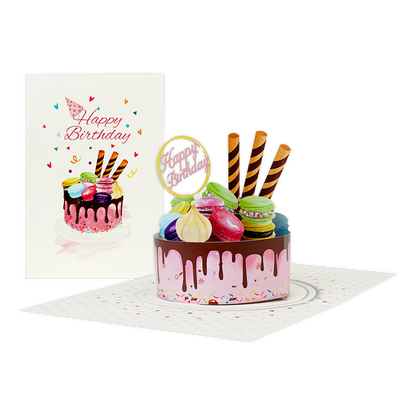 Happy birthday - Formaat: Normaal - Vorm: Staand - Verjaardagskaart - Op deze wenskaart staat een grote taart met daarboven de tekst: "Happy birthday". - Snelwenskaart