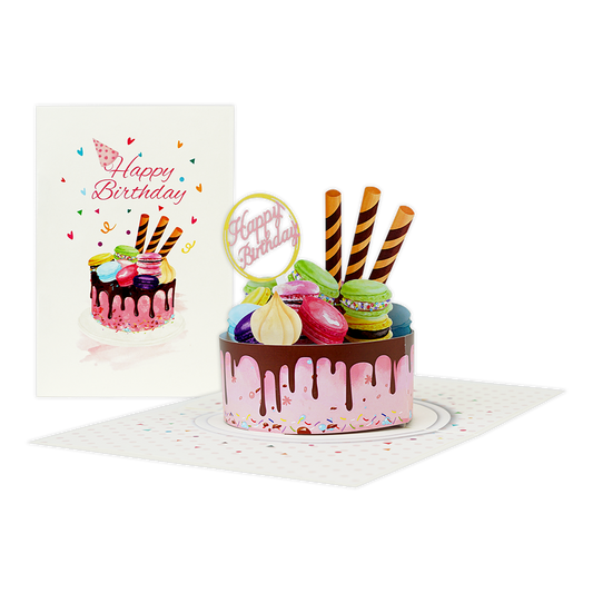 Happy birthday - Formaat: Normaal - Vorm: Staand - Verjaardagskaart - Op deze wenskaart staat een grote taart met daarboven de tekst: "Happy birthday". - Snelwenskaart