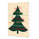 Vrolijk kerstfeest - 8 stuks - Formaat: Standaard - Vorm: Staand - Kerstkaart - Op deze wenskaart staat een donkergroene kerstboom afgebeeld op een beige achtergrond die versierd is met lichtgroene sneeuwvlokken en kleine rode sterretjes. In de kerstboom staan kerstwensen in verschillende talen, zoals "God Jul", "Merry Christmas" en "Vrolijk Kerstfeest", uitgevoerd in rode, gouden en lichtgroene letters. - Snelwenskaart