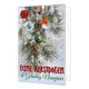 Fijne kerstdagen & gelukkig nieuwjaar - 8 stuks - Formaat: Standaard - Vorm: Staand - Kerstkaart - Op deze wenskaart staat een roodborstje op een besneeuwde dennentak die versierd is met diverse kerstballen, dennenappels en zilveren eikeltjes. De achtergrond heeft een lichte, winterse textuur waarin ook enkele witte sneeuwvlokken verwerkt zijn. Onderaan de kaart staat de tekst "FIJNE KERSTDAGEN" in rode blokletters met een zwarte omlijning. Daaronder staat in een groen sierlettertype de tekst "& Gelukkig N
