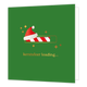 Kerstsfeer loading... - Formaat: Standaard - Vorm: Vierkant - Kerstkaart - Op deze wenskaart staat een speelse illustratie van een 'laadbalk' die bijna vol is met een rood-wit gestreept patroon, vergelijkbaar met een zuurstok. Een rode kerstmuts rust op de balk, die omringd wordt door fonkelende goudkleurige sterretjes tegen een kerstgroene achtergrond. Onderaan de kaart staat in goudkleurige letters de tekst "kerstsfeer loading...". - Snelwenskaart