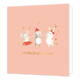 All the jingle ladies - Formaat: Standaard - Vorm: Vierkant - Kerstkaart - Op deze wenskaart staat een aandoenlijke illustratie van drie dansende dierenvriendjes: een muisje in een rode tutu, een beertje met een kerstmuts en een konijntje met een rode strik. De figuurtjes worden omringd door fonkelende goudkleurige sterretjes en stipjes tegen een zachte, zalmroze achtergrond. Onderaan de kaart staat in elegante gouden letters de tekst "all the jingle ladies". - Snelwenskaart