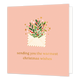 Sending you the warmest christmas wishes - Formaat: Standaard - Vorm: Vierkant - Kerstkaart - Op deze wenskaart staat een charmante illustratie van een geopende envelop waaruit een boeket van winterse groene takjes met rode besjes tevoorschijn komt. De scène is versierd met kleine witte en goudkleurige hartjes en stipjes tegen een zachte, zalmroze achtergrond. Onderaan de kaart staat in elegante goudkleurige letters de tekst "sending you the warmest christmas wishes". - Snelwenskaart