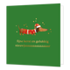 Fijne kerst en gelukkig nieuwjaar - Formaat: Standaard - Vorm: Vierkant - Kerstkaart - Op deze wenskaart staat een grappige illustratie van een langwerpige teckel tegen een groene achtergrond. Het hondje draagt een feestelijk rood kerstjasje en een bijpassende kerstmuts, beide versierd met gouden sneeuwvlokken. De teckel wordt omringd door vrolijke gouden stipjes. Onderaan de kaart staat in goudkleurige letters de tekst "fijne kerst en gelukkig nieuwjaaaaaaaaaaaaaaaar". - Snelwenskaart