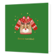 Fleece navidad - Formaat: Standaard - Vorm: Vierkant - Kerstkaart - Op deze wenskaart staat een speelse illustratie van een "fleece" trui met een rits en een schattig rendierhoofd erop, afgebeeld tegen een groene achtergrond. De trui is versierd met rode mouwen vol witte sterren en wordt omringd door fonkelende goudkleurige sterretjes. Onderaan de kaart staat de grappige woordspeling "fleece navidad" geschreven in elegante goudkleurige letters. - Snelwenskaart