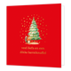 Veel liefs en een dikke kerstknuffel - Formaat: Standaard - Vorm: Vierkant - Kerstkaart - Op deze wenskaart staat een sfeervolle illustratie van een versierde kerstboom met daarnaast een schattig eekhoorntje dat een gestreepte sjaal draagt. De afbeelding is geplaatst tegen een felrode achtergrond en wordt omringd door vrolijke goudkleurige stipjes die lijken op vallende sneeuw of confetti. Onderaan de kaart staat in gouden letters de tekst "veel liefs en een dikke kerstknuffel". - Snelwenskaart