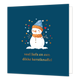 Veel liefs en een dikke kerstknuffel - Formaat: Standaard - Vorm: Vierkant - Kerstkaart - Op deze wenskaart staat een vriendelijke illustratie van een glimlachende sneeuwpop tegen een diepblauwe achtergrond. De sneeuwpop draagt een blauwe muts met een oranje rand en een bijpassende oranje sjaal met hartjes. Hij wordt omringd door vrolijke goudkleurige stipjes en kleine rode en blauwe hartjes. Onderaan de kaart staat in goudkleurige letters de tekst "veel liefs en een dikke kerstknuffel". - Snelwenskaart