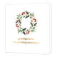Gezellige kerst en gelukkig nieuwjaar - Formaat: Standaard - Vorm: Vierkant - Kerstkaart - Op deze wenskaart staat een verfijnde kerstkrans centraal, samengesteld uit groene dennentakken, hulstblaadjes en rode en roze besjes. De krans is subtiel versierd met goudkleurige stipjes en staat afgebeeld tegen een rustige, witte achtergrond. Onderaan de kaart staat in warme, goudkleurige letters de wens "gezellige kerst en gelukkig nieuwjaar". - Snelwenskaart