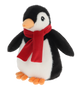 Kerst pinguïn knuffel - Deze knuffel pinguïn is zwart-wit van kleur met een zachte pluche textuur. De pinguïn heeft een witte buik en gezicht, zwarte vleugels en rug, en is voorzien van grote, expressieve donkere ogen. Om zijn nek draagt hij een opvallende, helderrode sjaal. Zijn snavel en voeten zijn oranjegekleurd. - Snelwenskaart