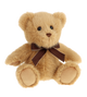 Kerstbeer knuffel - Deze knuffel beer heeft een zachte, lichtbruine pluche vacht en zit in een zittende houding. De beer heeft ronde oren, donkere kraalogen, een klein bruin neusje en zachte, platte voetzolen in een iets lichtere kleur. Om zijn nek draagt hij een elegante, donkerbruine strik van satijnlint. - Snelwenskaart