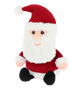 Kerstman knuffel - Deze knuffel kerstman heeft een zachte pluche textuur en zit in een zittende houding. De kerstman is gekleed in een traditioneel rood-wit kerstpak met witte pluche randen aan zijn mouwen en muts, en draagt zwarte laarsjes. Zijn gezicht is voorzien van een volle witte baard en snor, een ronde neus, donkere ogen en een vriendelijke glimlach, bekroond met een rode kerstmuts met een witte pompon. - Snelwenskaart