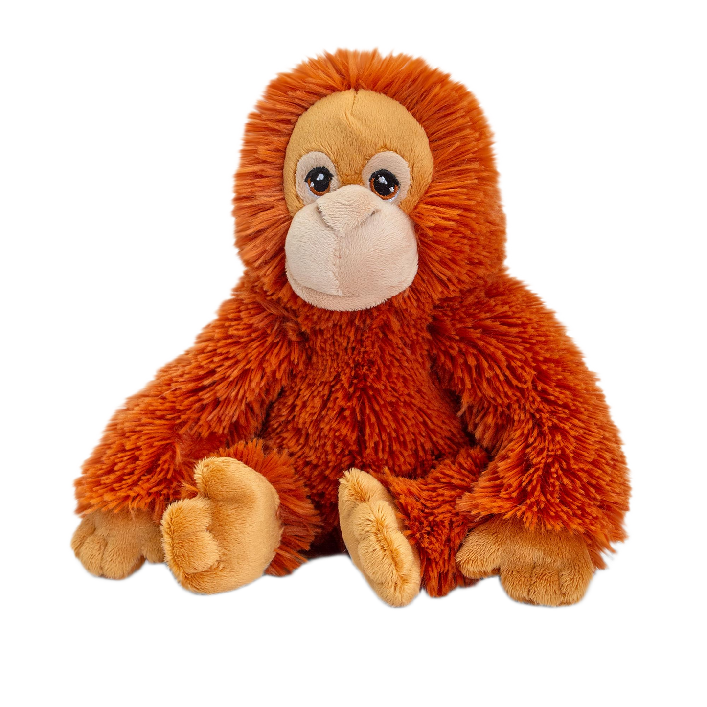 Knuffel Orang-oetan - Deze knuffel orang-oetan heeft een zachte, helderoranje pluche vacht en zit in een zittende houding. De aap is voorzien van een lichte, beige gelaatskleur rond de ogen en snuit, donkere ogen, lange armen en lichte hand- en voetkussentjes. - Snelwenskaart