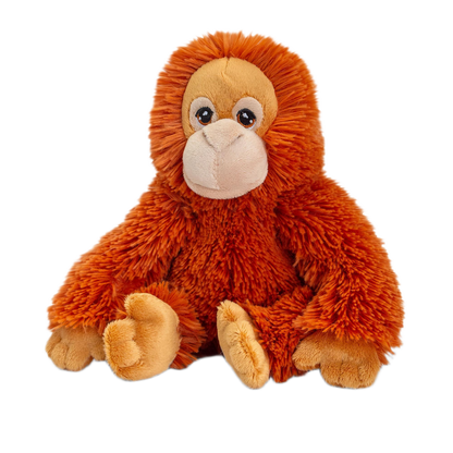 Knuffel Orang-oetan - Deze knuffel orang-oetan heeft een zachte, helderoranje pluche vacht en zit in een zittende houding. De aap is voorzien van een lichte, beige gelaatskleur rond de ogen en snuit, donkere ogen, lange armen en lichte hand- en voetkussentjes. - Snelwenskaart