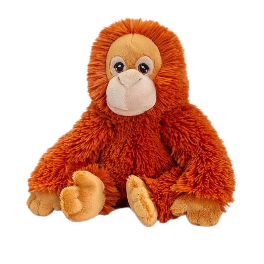 Knuffel Orang-oetan - Deze knuffel orang-oetan heeft een zachte, helderoranje pluche vacht en zit in een zittende houding. De aap is voorzien van een lichte, beige gelaatskleur rond de ogen en snuit, donkere ogen, lange armen en lichte hand- en voetkussentjes. - Snelwenskaart