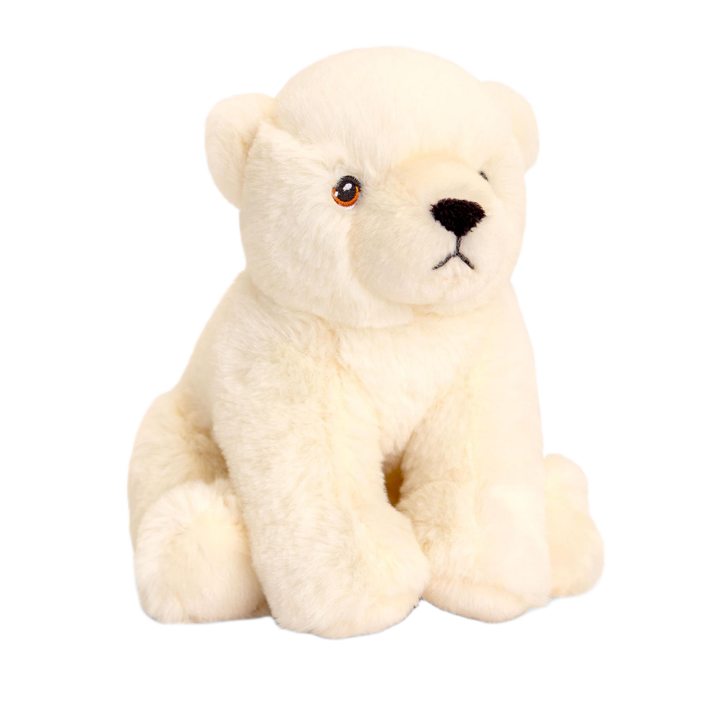 Knuffel ijsbeer - Deze knuffel ijsbeer heeft een zachte, crèmekleurige pluche vacht en zit in een zittende houding. De ijsbeer is voorzien van ronde oren, donkere ogen met een oranje rand, een zwarte neus en een zachte pluche structuur. - Snelwenskaart