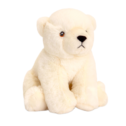 Knuffel ijsbeer - Deze knuffel ijsbeer heeft een zachte, crèmekleurige pluche vacht en zit in een zittende houding. De ijsbeer is voorzien van ronde oren, donkere ogen met een oranje rand, een zwarte neus en een zachte pluche structuur. - Snelwenskaart