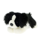Knuffel puppy border collie - Deze knuffel hond heeft een zachte, pluche vacht met een zwart-wit vlekkenpatroon en ligt in een liggende houding. De hond is voorzien van grote, hangende pluche oren, een zwarte neus, donkere ogen en een witte snuit en borst. - Snelwenskaart