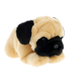 Knuffel puppy mopshond - Deze knuffel mopshond heeft een zachte, beige pluche vacht en ligt in een liggende houding. De hond is voorzien van herkenbare zwarte oren, een zwart snuitmasker, donkere ogen, een donkere neus en typische rimpels op het hoofd. - Snelwenskaart