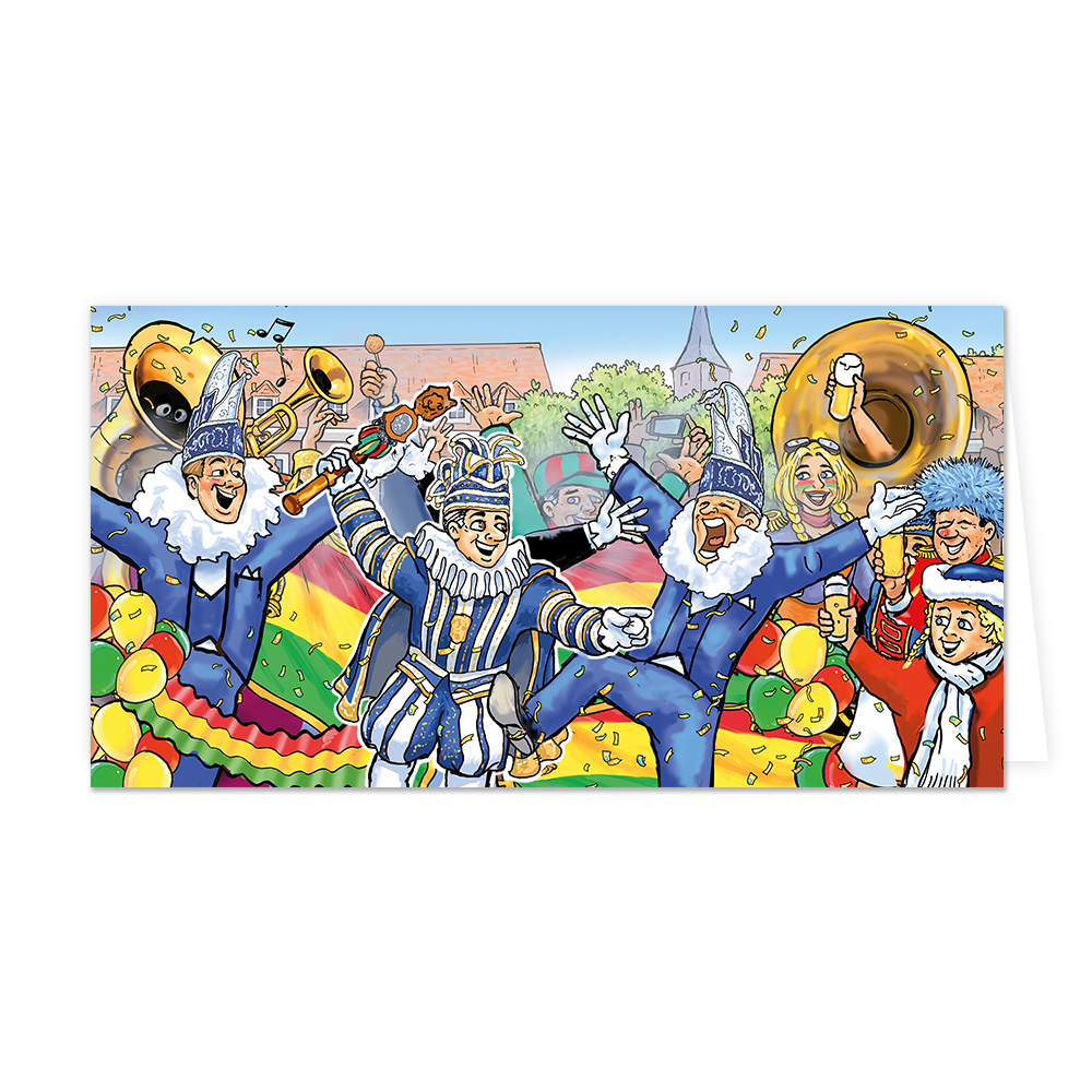 Carnavalsoptocht - Formaat: Groot - Vorm: Liggend - Carnavalskaart - Op deze carnavalskaart is een carnavalsoptocht te zien. - Snelwenskaart