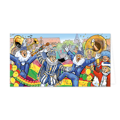 Carnavalsoptocht - Formaat: Groot - Vorm: Liggend - Carnavalskaart - Op deze carnavalskaart is een carnavalsoptocht te zien. - Snelwenskaart