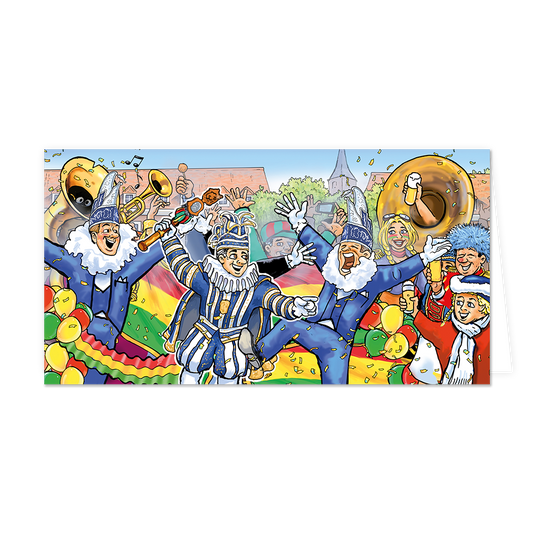 Carnavalsoptocht - Formaat: Groot - Vorm: Liggend - Carnavalskaart - Op deze carnavalskaart is een carnavalsoptocht te zien. - Snelwenskaart