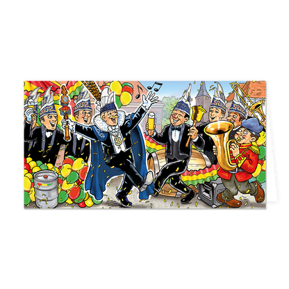 Prins carnaval - Formaat: Groot - Vorm: Liggend - Carnavalskaart - Op deze carnavalskaart is prins carnaval te zien die met de raad van 11 feest aan het vieren is. - Snelwenskaart