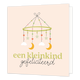 Een kleinkind gefeliciteerd - Formaat: Standaard - Vorm: Vierkant - Geboortekaart - Op deze wenskaart staat een muziekmobiel met sterren, hartjes, wolkjes en halve manen, met daaronder de tekst: "Een kleinkind gefeliciteerd". - Snelwenskaart