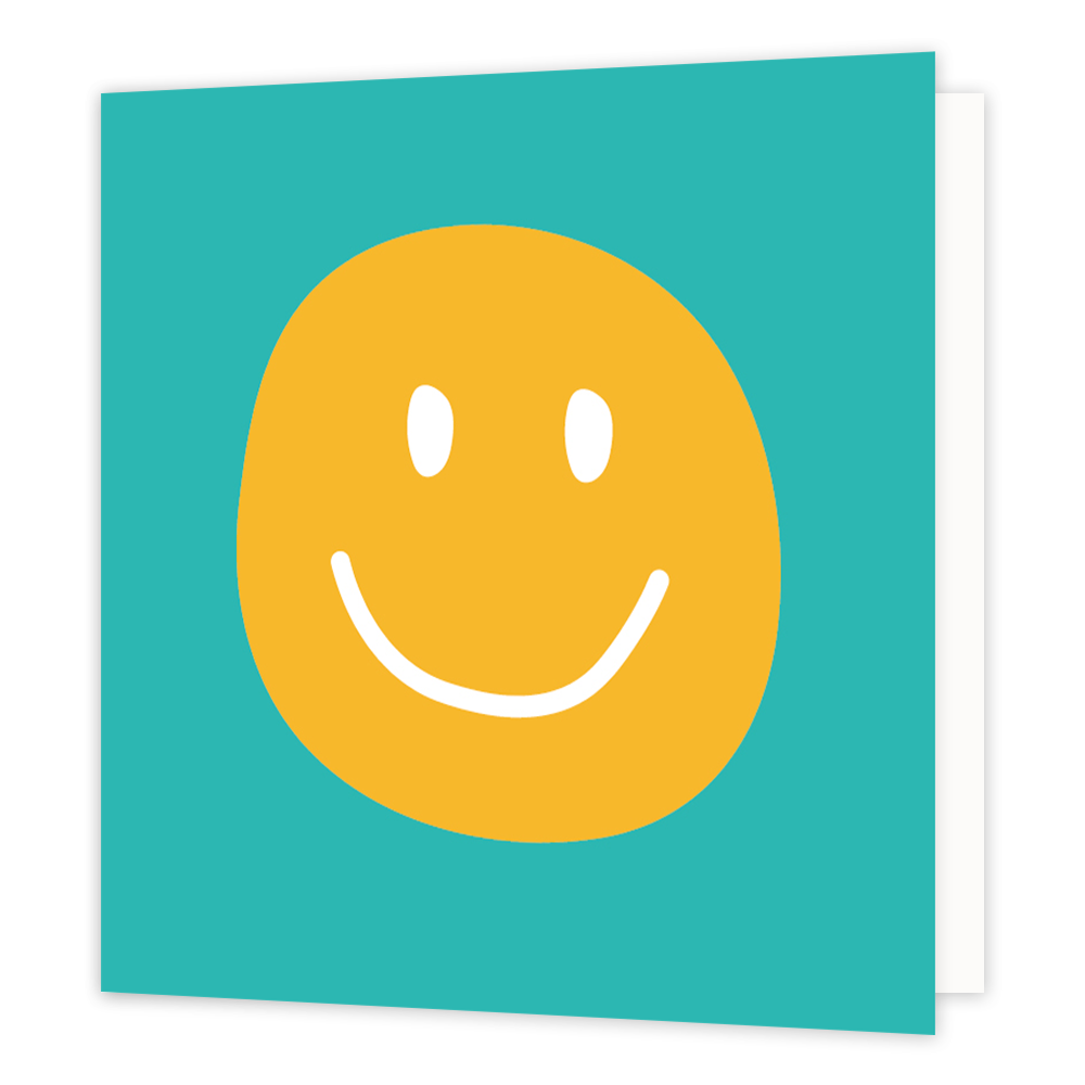 Smiley - Formaat: Standaard - Vorm: Vierkant - Blanco kaart - Op deze wenskaart staat een oranje smiley op een blauwe achtergrond. - Snelwenskaart
